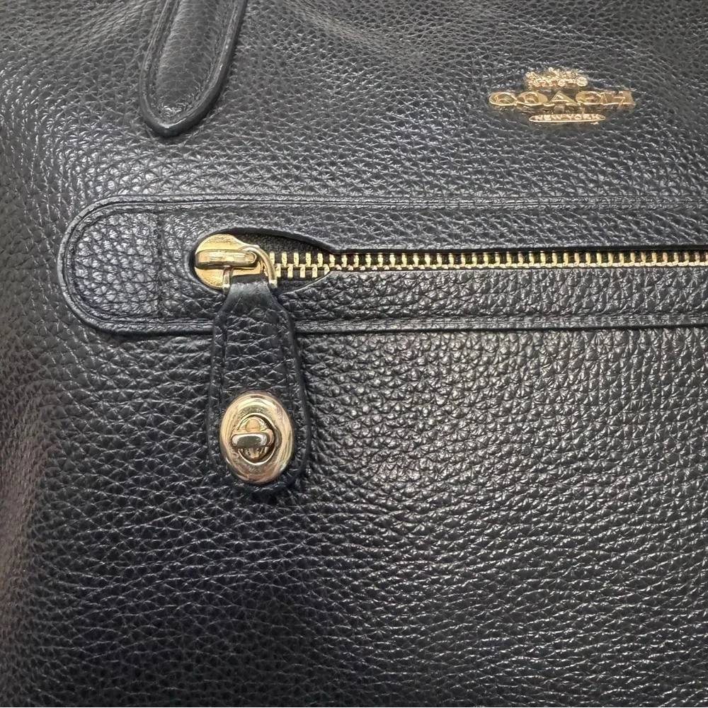Coach Taylor Tote Light Gold/Black Pebble Leather Zip Top Closure Purse